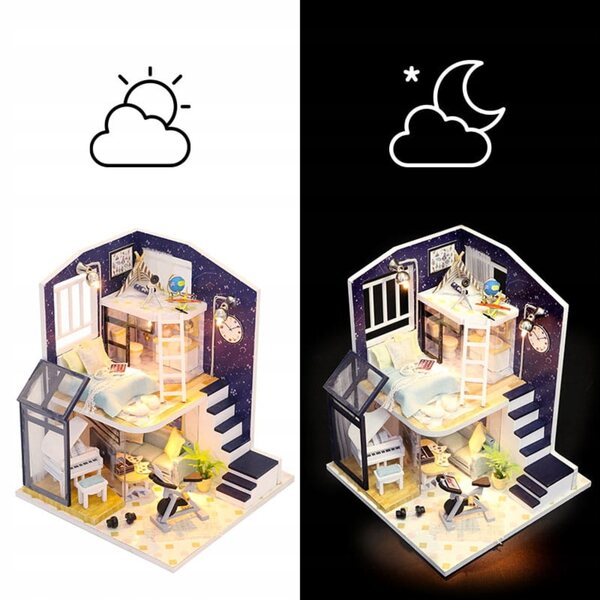 Casa per Bambole Habarri DIY con LED e Illuminazione, 16.5 cm in Legno