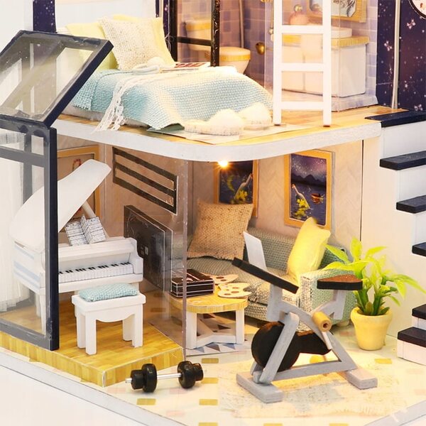 Casa per Bambole Habarri DIY con LED e Illuminazione, 16.5 cm in Legno