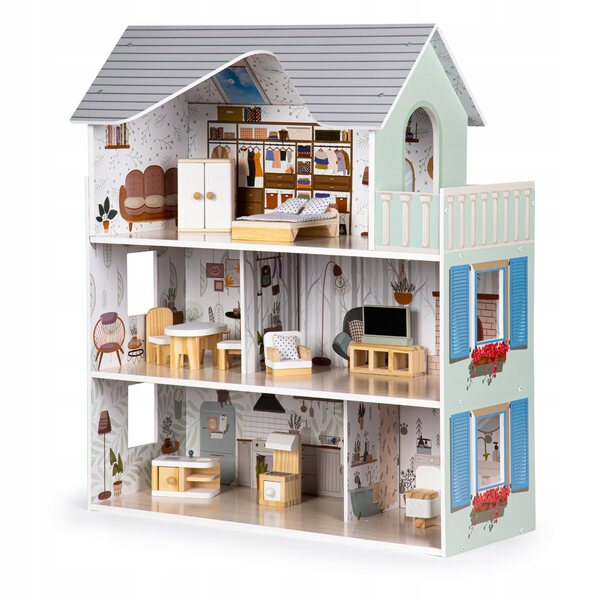Dollhouse Rezydencja Emma con mobili in legno per bambini da 3 anni in su