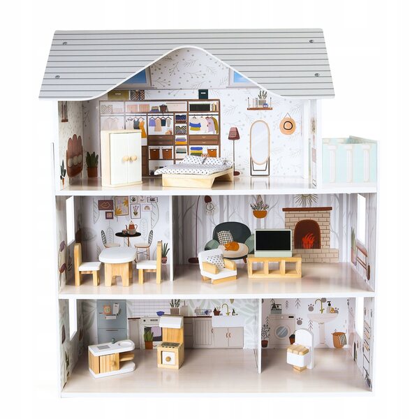 Dollhouse Rezydencja Emma con mobili in legno per bambini da 3 anni in su