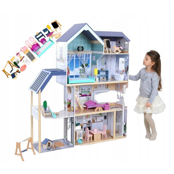 Dollhouse XXL Ecotoys 138,5 cm con 28 accessori in legno per bambini 3+