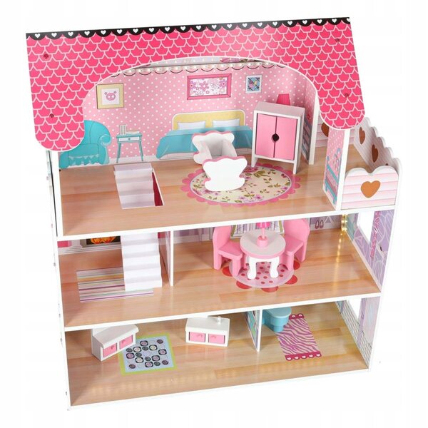 Dollhouse in Legno LED con Mobili e Terrazza per Bambini da 3 Anni