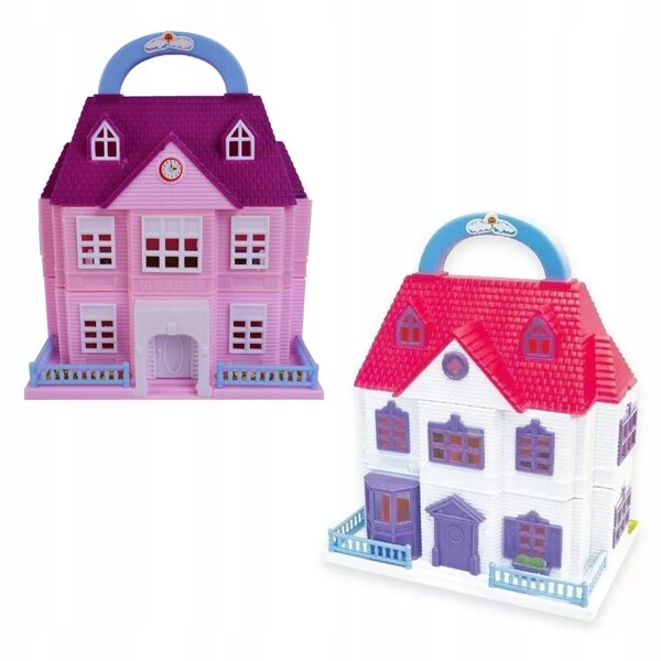 Casa delle bambole pieghevole con giardino, scuola, parco giochi e piscina, set con mobili e bambole