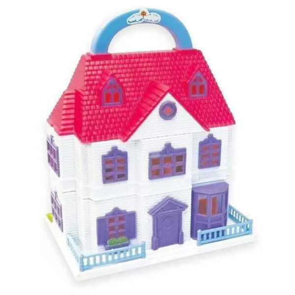 Casa delle bambole pieghevole con giardino, scuola, parco giochi e piscina, set con mobili e bambole