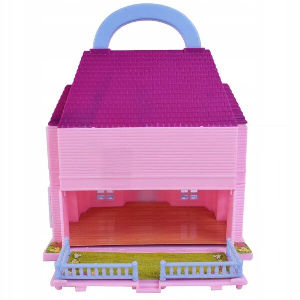Casa delle bambole pieghevole con giardino, scuola, parco giochi e piscina, set con mobili e bambole