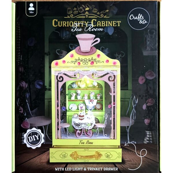 Curiosity Cabinet Miniatura Tea Room fai-da-te con cassetto in legno 14+