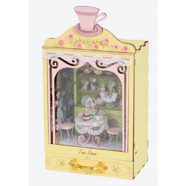 Curiosity Cabinet Miniatura Tea Room fai-da-te con cassetto in legno 14+