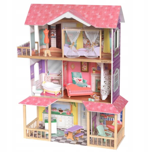 KidKraft Holzhäuschen für Viviana-Puppen mit Zubehör und Wendeltreppe