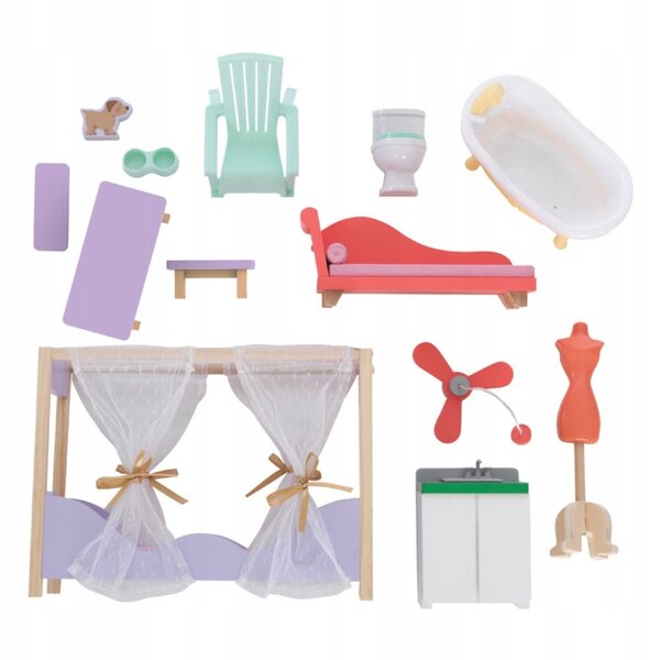 KidKraft Holzhäuschen für Viviana-Puppen mit Zubehör und Wendeltreppe