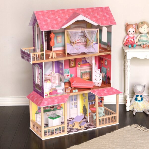KidKraft Holzhäuschen für Viviana-Puppen mit Zubehör und Wendeltreppe