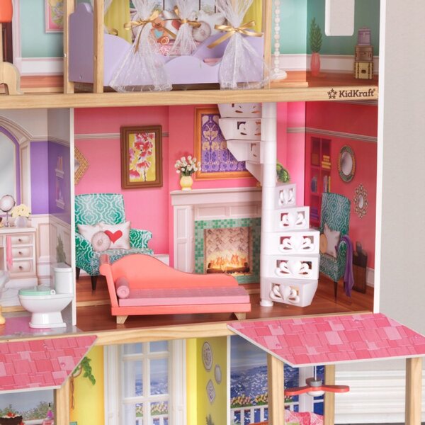 KidKraft Holzhäuschen für Viviana-Puppen mit Zubehör und Wendeltreppe