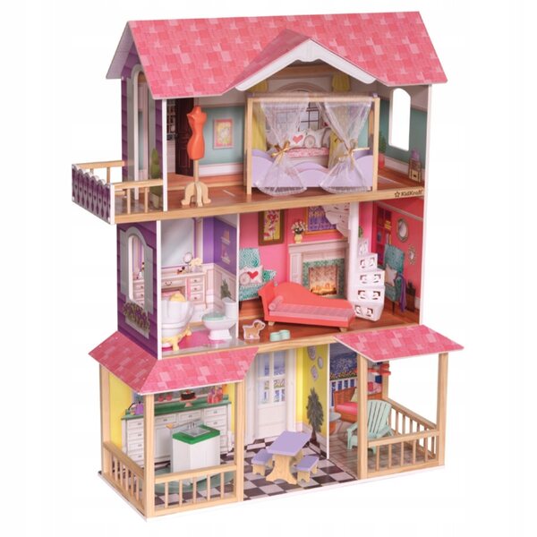 KidKraft Holzhäuschen für Viviana-Puppen mit Zubehör und Wendeltreppe
