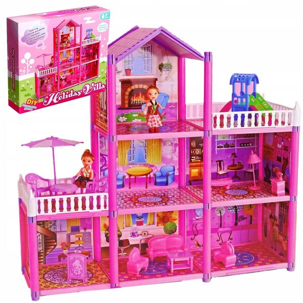 Grande Casa delle Bambole Picollo Emilia con 6 Stanze e 2 Terrazze Rosa