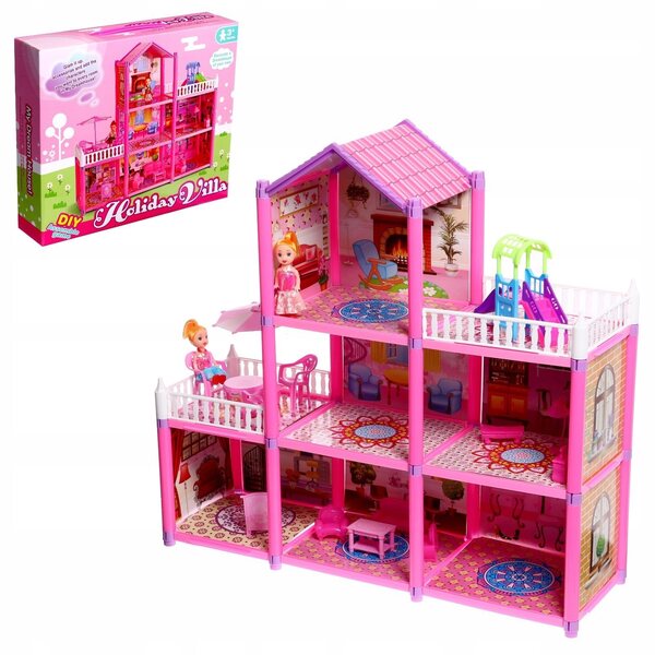 Grande Casa delle Bambole Picollo Emilia con 6 Stanze e 2 Terrazze Rosa