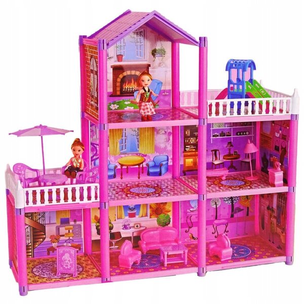 Grande Casa delle Bambole Picollo Emilia con 6 Stanze e 2 Terrazze Rosa