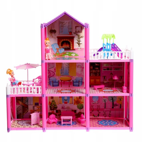 Grande Casa delle Bambole Picollo Emilia con 6 Stanze e 2 Terrazze Rosa