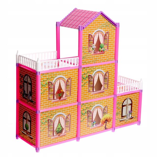 Grande Casa delle Bambole Picollo Emilia con 6 Stanze e 2 Terrazze Rosa