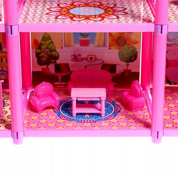 Grande Casa delle Bambole Picollo Emilia con 6 Stanze e 2 Terrazze Rosa