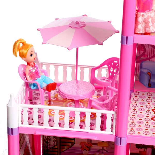 Grande Casa delle Bambole Picollo Emilia con 6 Stanze e 2 Terrazze Rosa
