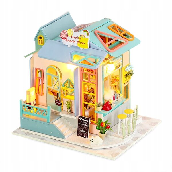 Habarri 21 cm großes Puppenhaus mit LED-Beleuchtung und Holzelementen