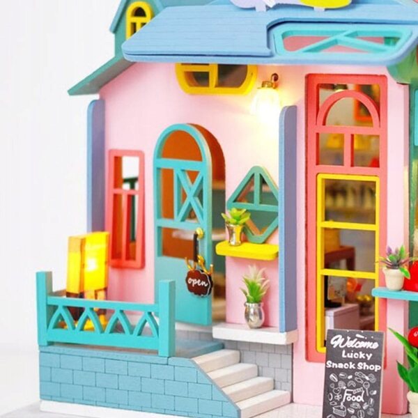 Habarri 21 cm großes Puppenhaus mit LED-Beleuchtung und Holzelementen
