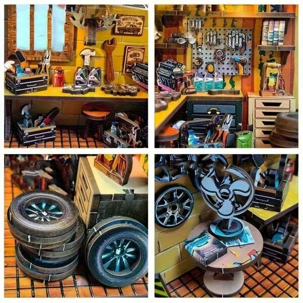 Casa in miniatura Laboratorio dell'Anno in legno con luci LED, puzzle 3D per bambini 8+
