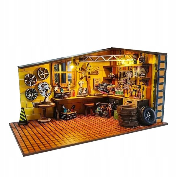 Casa in miniatura Laboratorio dell'Anno in legno con luci LED, puzzle 3D per bambini 8+