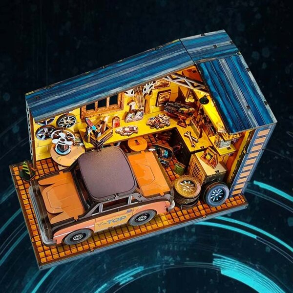 Casa in miniatura Laboratorio dell'Anno in legno con luci LED, puzzle 3D per bambini 8+