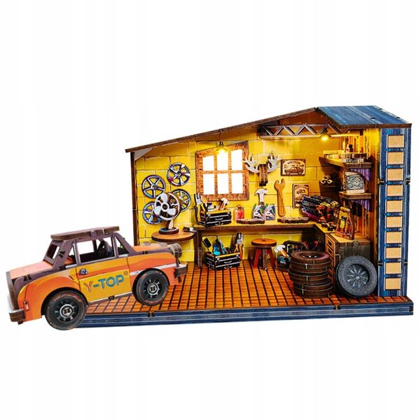 Casa in miniatura Laboratorio dell'Anno in legno con luci LED, puzzle 3D per bambini 8+