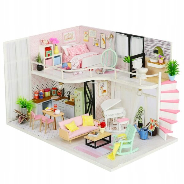 Habarri 15,8 cm DIY-Puppenhaus mit LED-Beleuchtung und Holzelementen