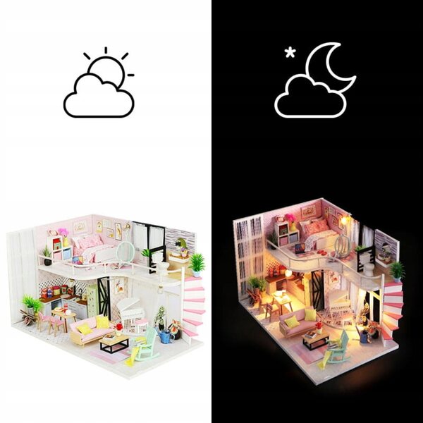 Habarri 15,8 cm DIY-Puppenhaus mit LED-Beleuchtung und Holzelementen