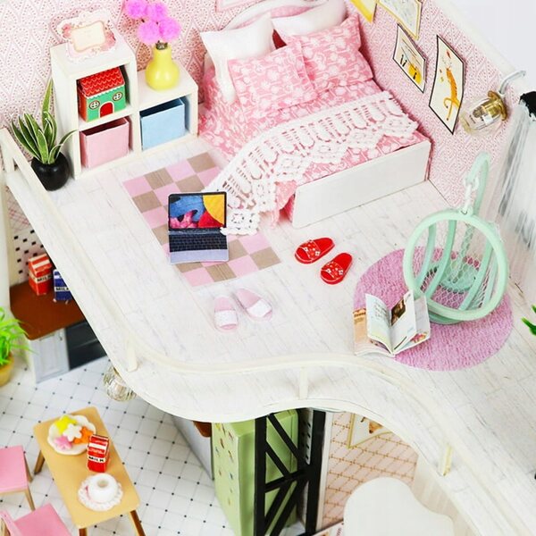Habarri 15,8 cm DIY-Puppenhaus mit LED-Beleuchtung und Holzelementen