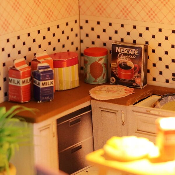 Habarri 15,8 cm DIY-Puppenhaus mit LED-Beleuchtung und Holzelementen