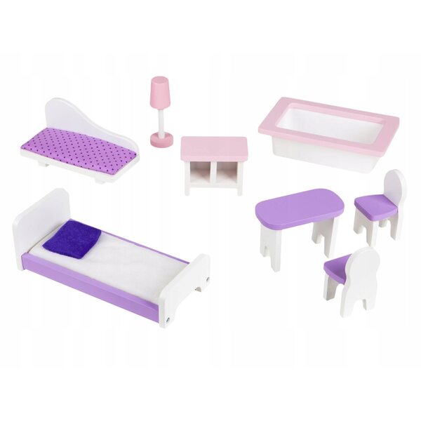 Houten poppenhuis 95 cm met 3 niveaus en Ecotoys meubelen