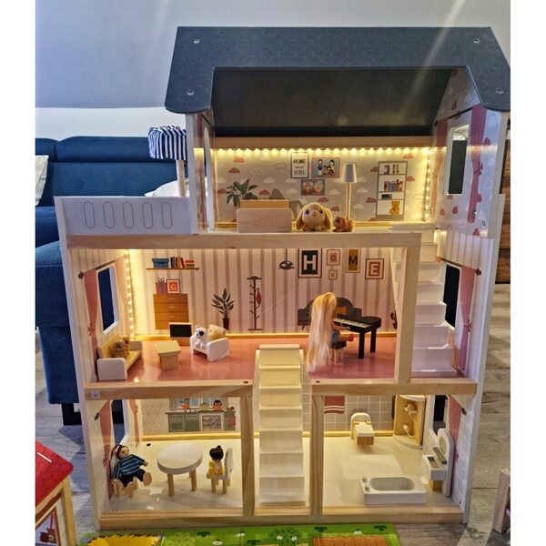 Grande casa delle bambole in legno XXL con luci LED, mobili e accessori 2025