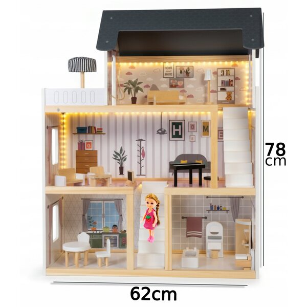 Grande casa delle bambole in legno XXL con luci LED, mobili e accessori 2025