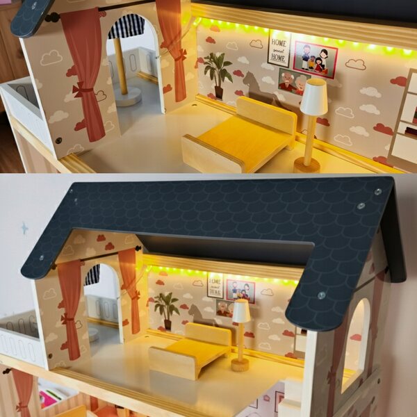 Grande casa delle bambole in legno XXL con luci LED, mobili e accessori 2025