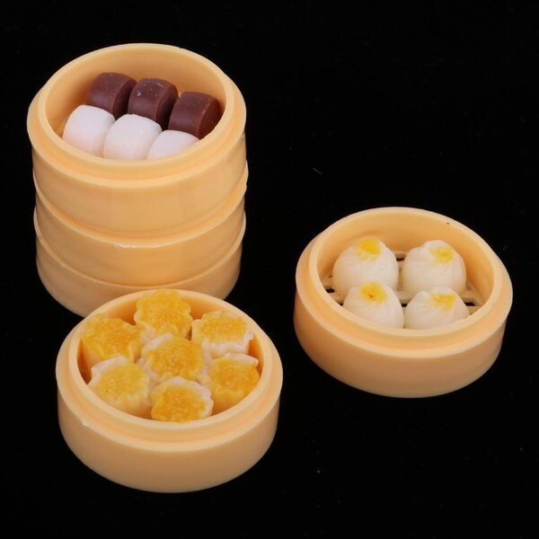Set 5 Miniature Pierogi al Vapore 1:12 per Casa delle Bambole, Decorazione Cucina