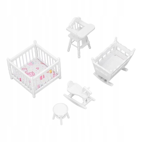 Set Mobili per Casa delle Bambole in Legno Bianco Scala 1:12 con Letto e Accessori