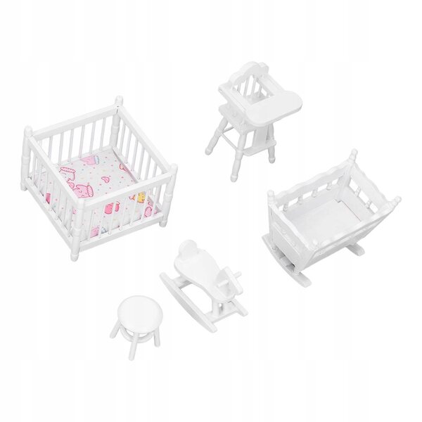 Set Mobili per Casa delle Bambole in Legno Bianco Scala 1:12 con Letto e Accessori