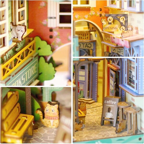 Miniaturowy domek Book Nook Kocie miasteczko Kotek DIY Domek