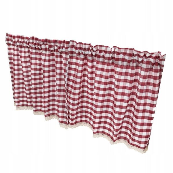Elegante tenda corta in pizzo a quadri rossa per finestre - leggera e decorativa