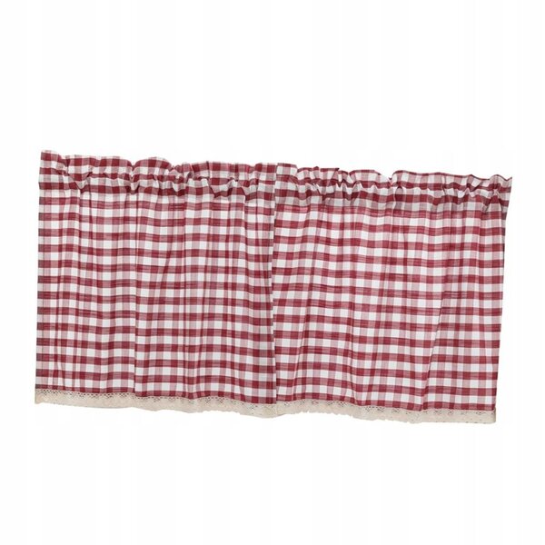 Elegante tenda corta in pizzo a quadri rossa per finestre - leggera e decorativa