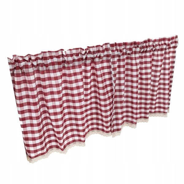 Elegante tenda corta in pizzo a quadri rossa per finestre - leggera e decorativa