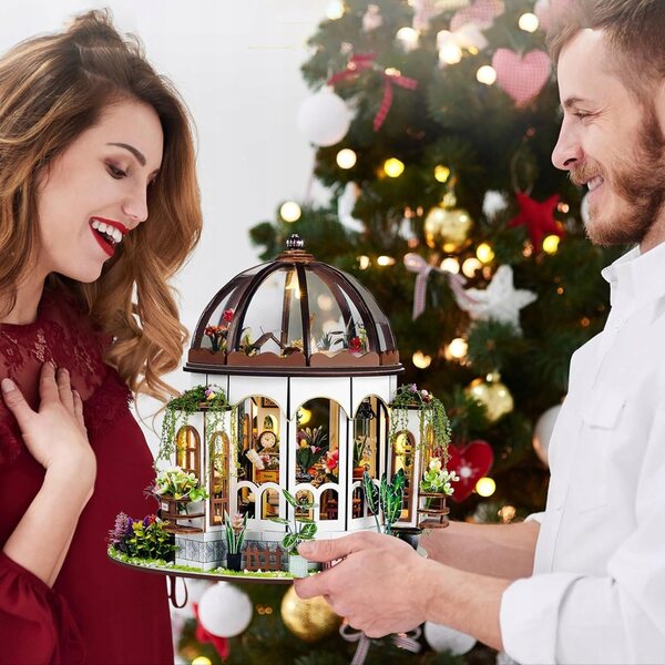 Maison miniature en bois à assembler avec des LED - Kit DIY créatif et décoratif