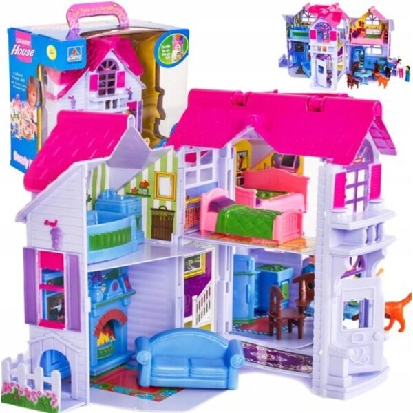 Grande Casa delle Bambole Pieghevole con Mobili e Famiglia, Valigia Portatile