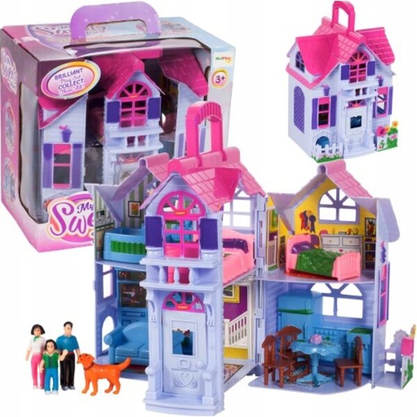 Grande Casa delle Bambole Pieghevole con Mobili e Famiglia, Valigia Portatile