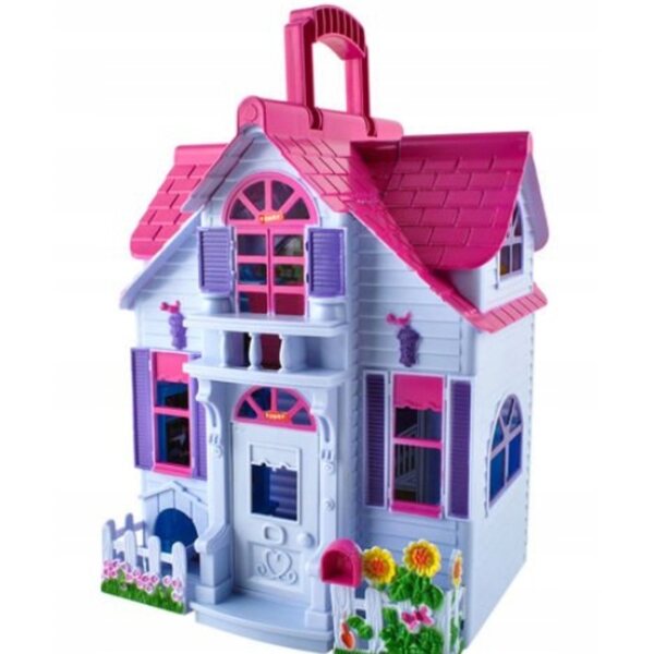 Grande Casa delle Bambole Pieghevole con Mobili e Famiglia, Valigia Portatile