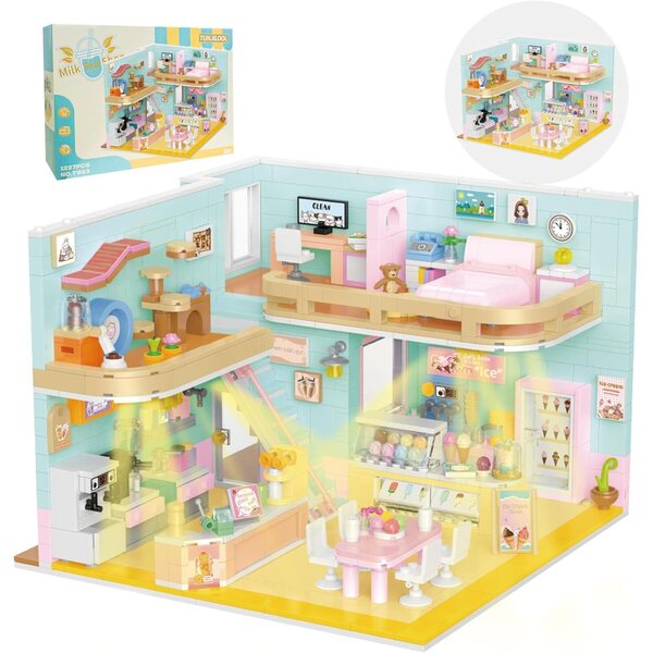 CE Doll Cottage Eisdiele mit LED-Beleuchtung aus Kunststoff für 14+ Jahre