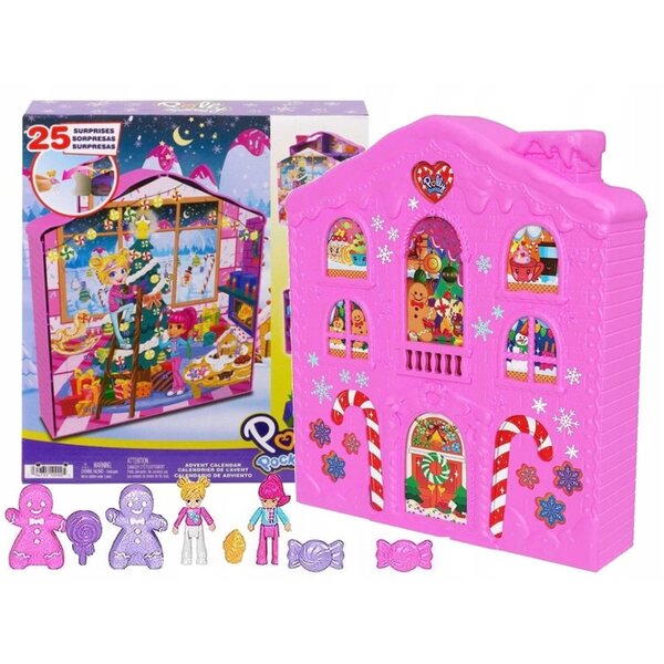 Polly Pocket Kalender Adwentowy mit 24 Überraschungen und 2 Puppen, Lebkuchenhaus